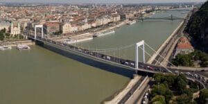 Top view of the Elizabeth Bridge and the Danube River in Budapest
