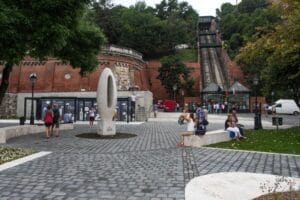 The Buda Castle Funicular and the square at the foot of the hill