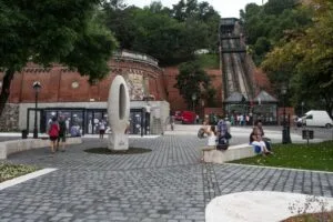 The Buda Castle Funicular and the square at the foot of the hill