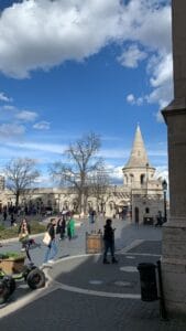 Fisherman's Bastion towers from street level
